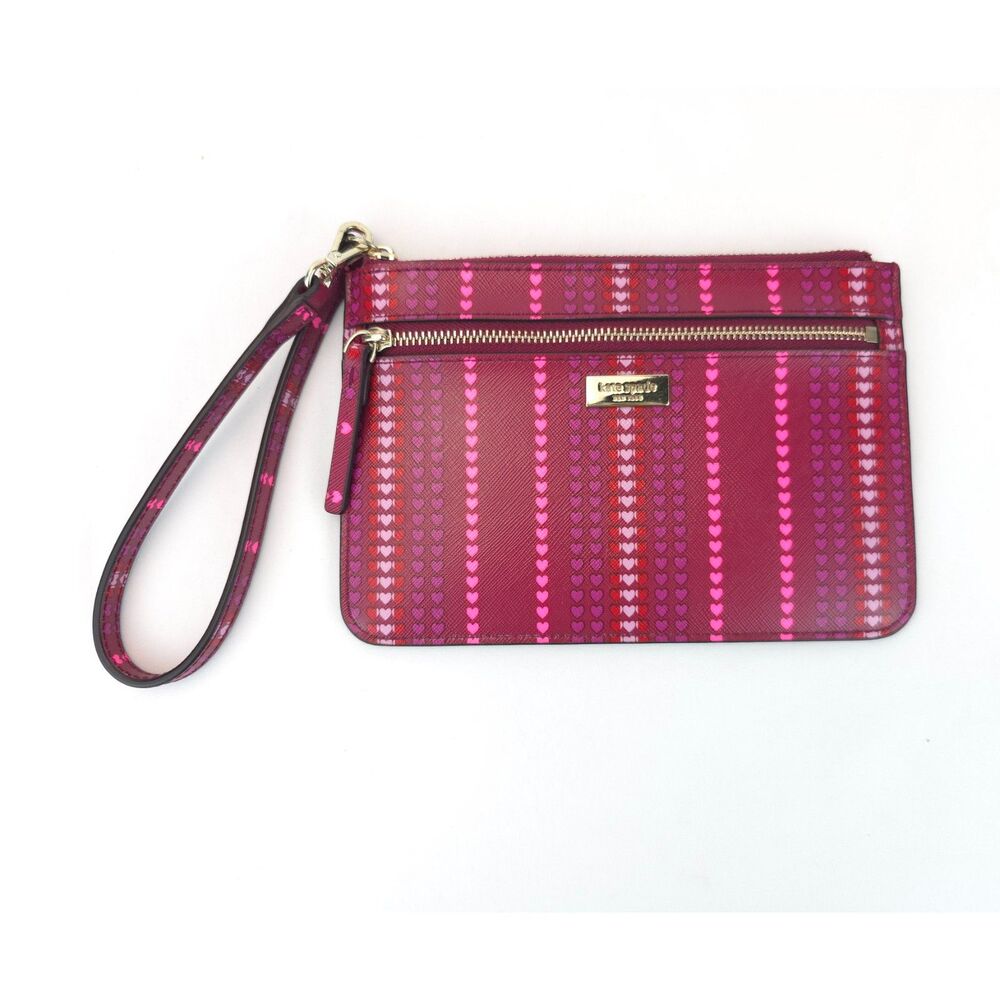 Kate Spade New‎ York Wristlet Tini Shore Street Heart Stripes Red Pink Cranberry